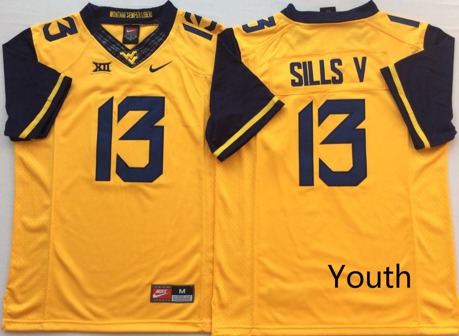 NCAA Youth West Virginia Mountaineers Yellow 13 SILLS V jerseys